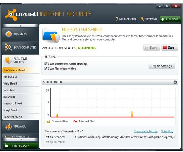 UI of Avast Internet Security