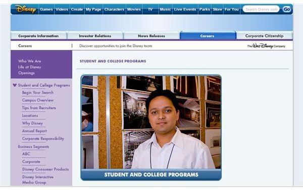 Screenshot Disney Student and College Internships