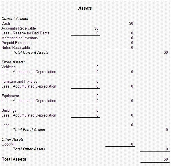 Screenshot Balance Sheet Assets