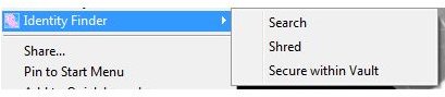 Identity Finder 5: Context Menu