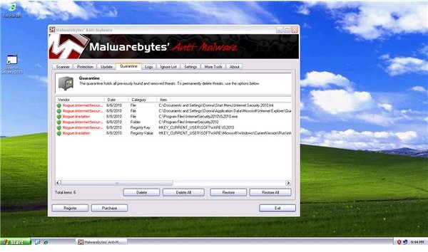 Malwarebytes Detects Internet Security 2010