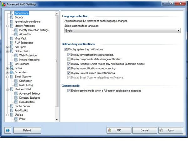 Figure 2 - AVG Internet Security - Advanced Settings