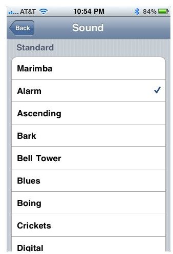 Alarm tone options for iPhone