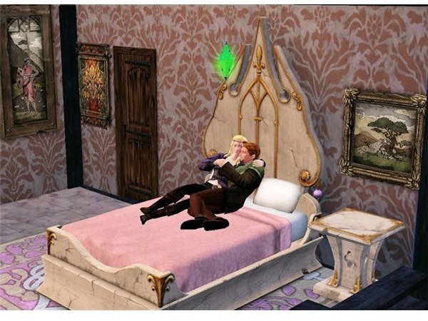 The Sims Medieval cuddling on bed