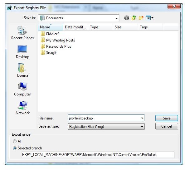 Backup ProfileList registry key before making changes in the registry of Windows