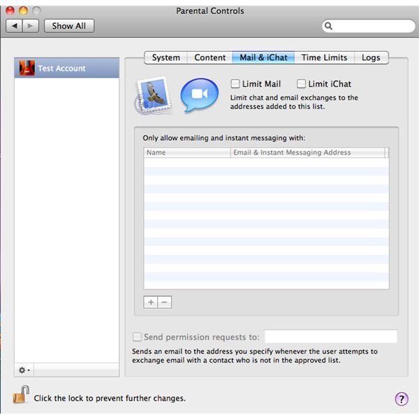 Mail and Chat Options for OS X Parental Controls