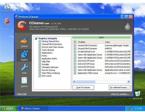 CCleaner detects 10 issues in the registry on fresh installed XP