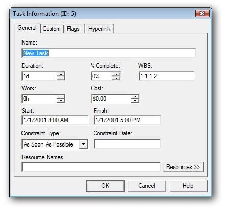 Enter Task Information in PERT Chart Expert