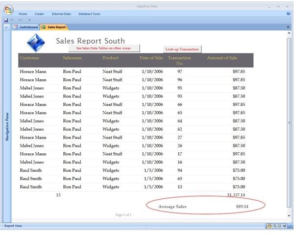 Report View with Calculated Average (Mean)