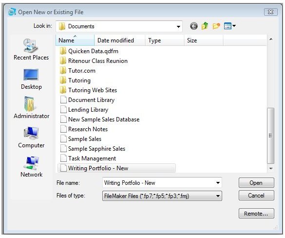 Open New FileMaker Database