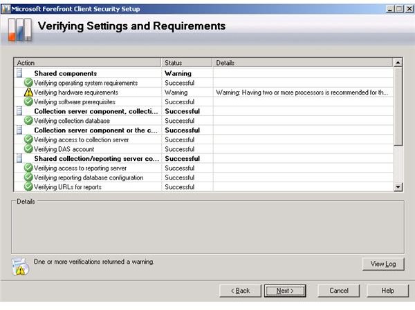 Forefront Client Security Installation Wizard - Verifying Settings and Requirements