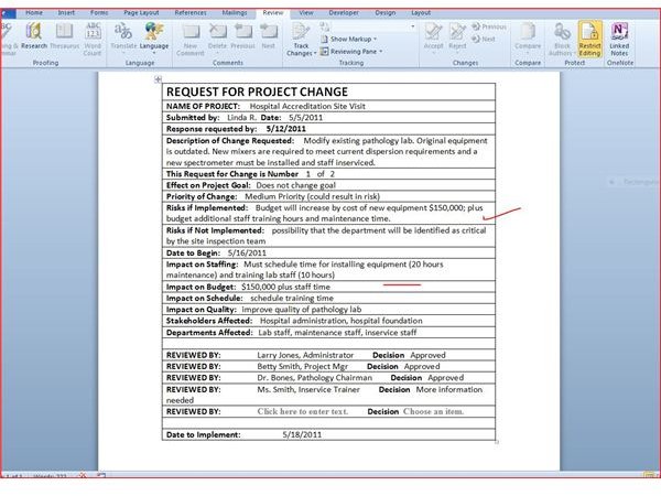Project Change Request Form - completed sample