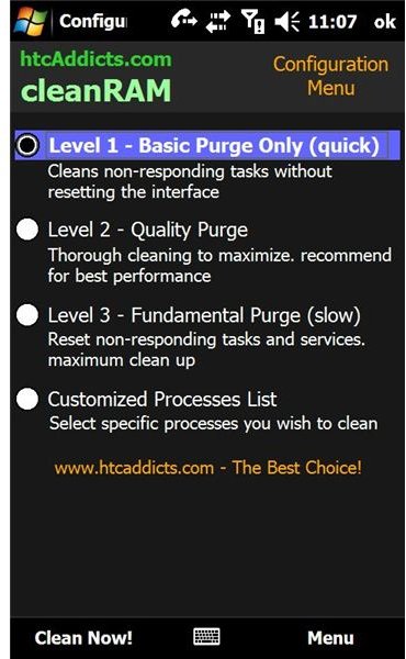 cleanRAM Basic Purge Selected