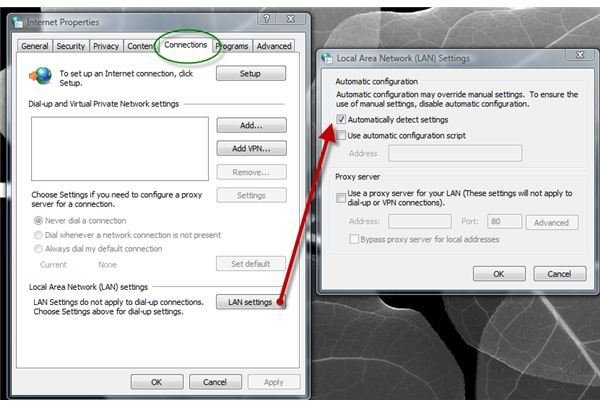 LAN Settings in Internet Options