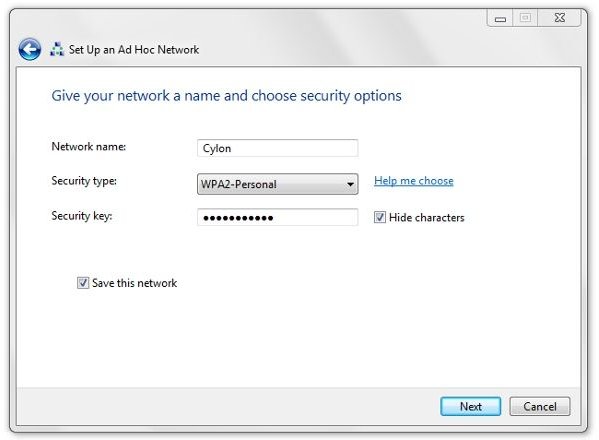 Name Network and Select Security Type