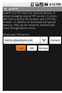 AndFtp For Google Android - Login Settings Screen