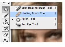 Selecting the Healing Brush tool