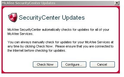 McAfee VirusScan Update Menu 1