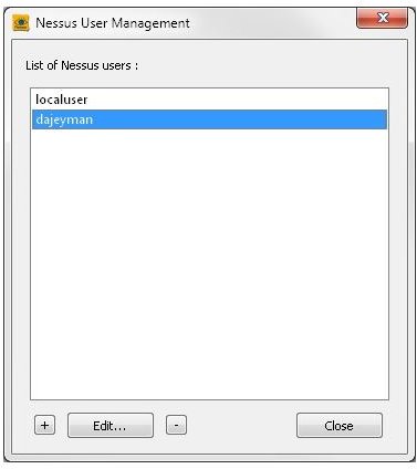 The Nessus user manager