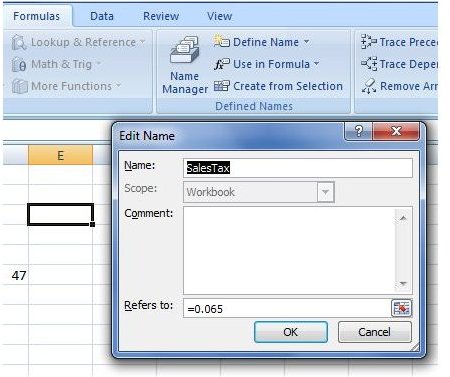 Define Name Tool in Excel 2007