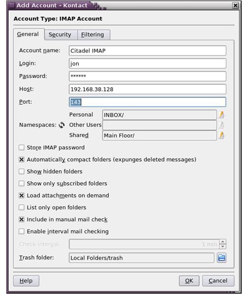 Citadel Contact IMAP Configuration