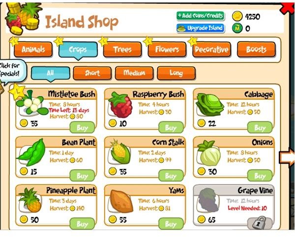 Island Pardise Facebook games - island shop