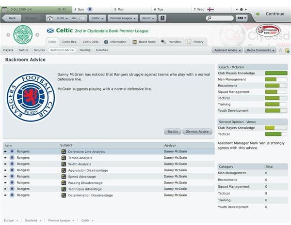 backroom advice in Football Manager 2010