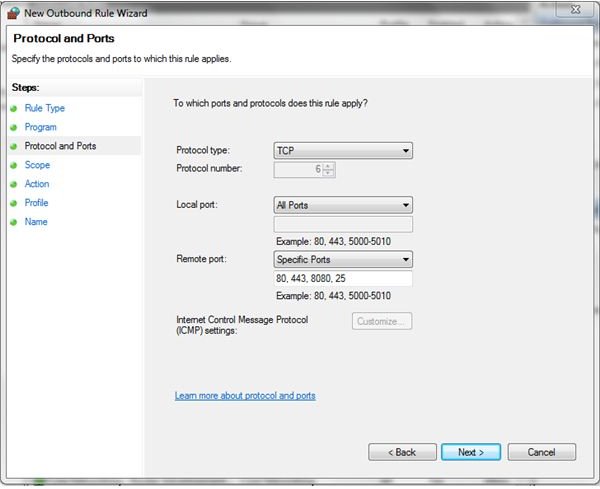 Creating Firewall Rules in Windows 7 Firewall