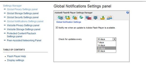 Global Notifications Settings panel
