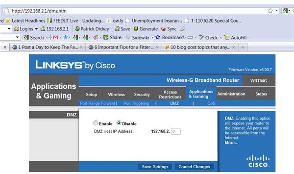 Linksys DMZ screen