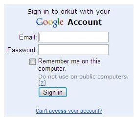 orkut sign-in dialogue