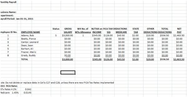 Payroll Deduction Chart