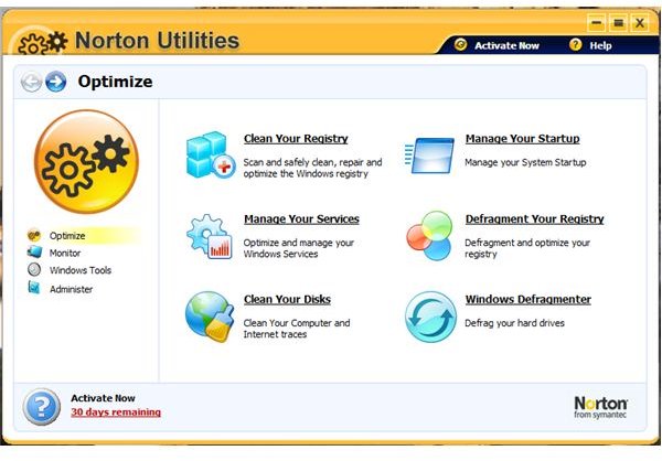 UI of Norton Utilities