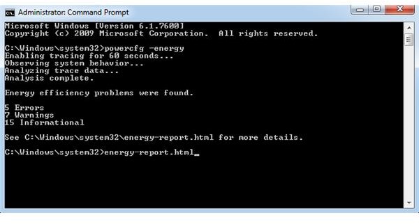 Type in Energy Report at the Command Prompt