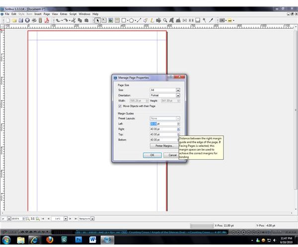 Margins can be increased or decreased on every side of the page.