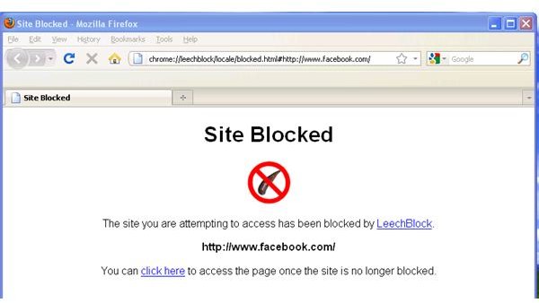 Blocked Message Using LeechBlock