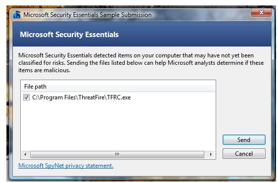 Microsoft found ThreatFire component as suspicious