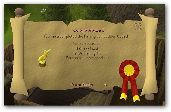 Completing the Fishing Contest Quest Congratulations