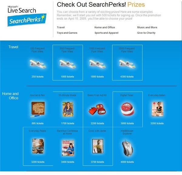 Live Search SearchPerks from Microsoft