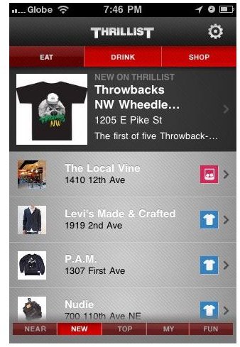 Thrillist iPhone App Screen 1