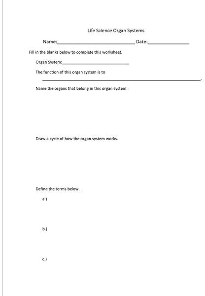 Lesson Plan Idea & Worksheet for Teaching on Organ Systems: Life Science