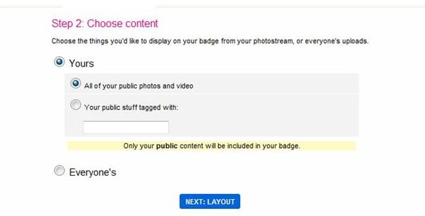 Choose your Flickr badge content.