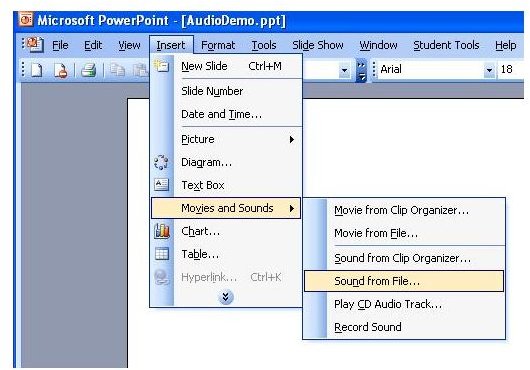 On Adding Audio (e.g. MP3 files) To Your PowerPoint 2003 Presentation