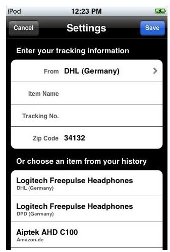 Enter item to track