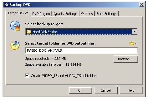 Select DVD Saving Options