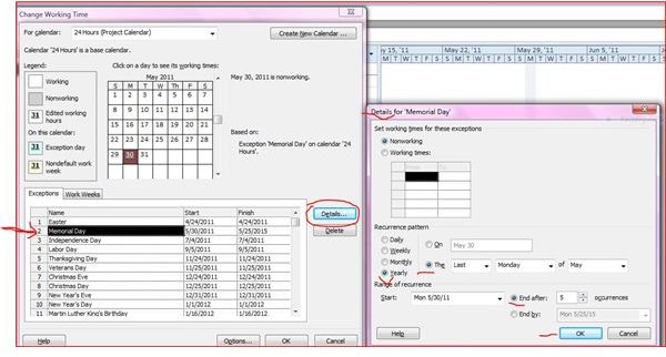 Calendar - Setting Exceptions and Changing Hours