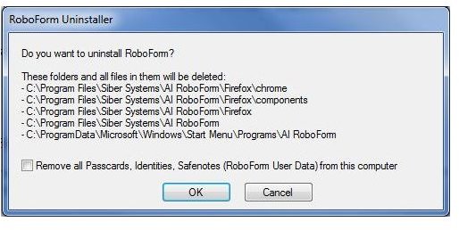 Figure 3: RoboForm Uninstall Dialog Box