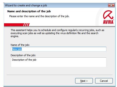 Step 1 to create a new schedule in AntiVir