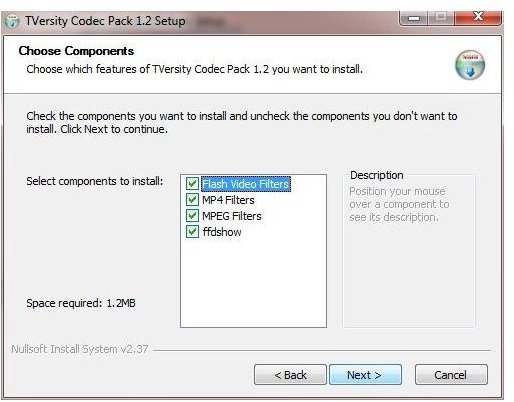 Installing video and audio codecs to Windows 7 in with the TVersity install wizard