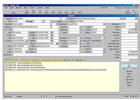 Collect Software Database screen